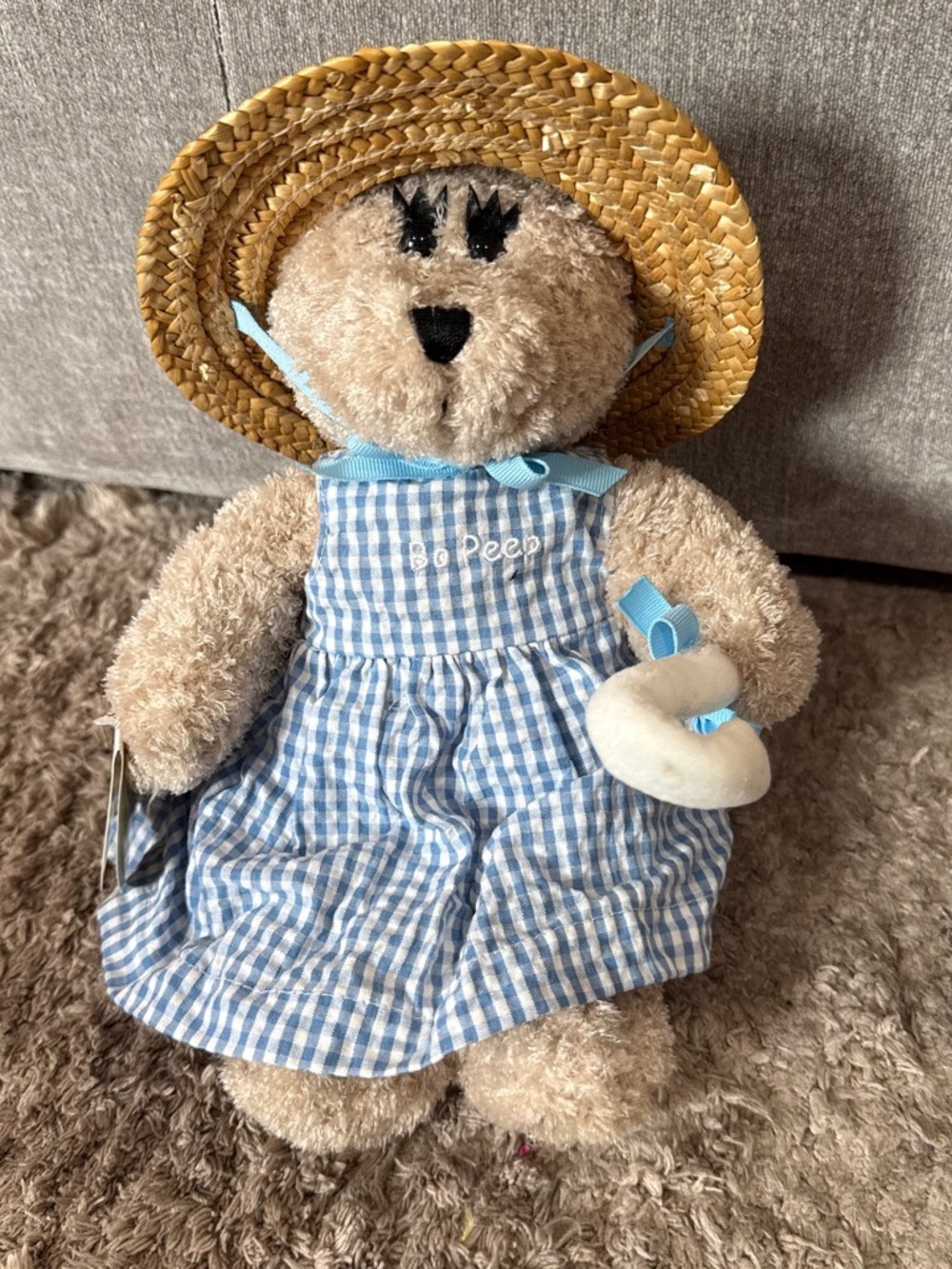 Starbucks Bearista Bear Plush 2004 30th Edition Blue Gingham Dress Straw Hat NWT